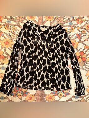 MICHAEL Michael Kors Black and White Leopard-Print Long Sleeve Top